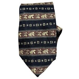 Geoffrey Beene Tie Navy Blue Burgundy Gold 100% Silk Made in USA 57x3.75 Necktie